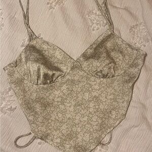 Floral Lace-Up Tank Top - Olive